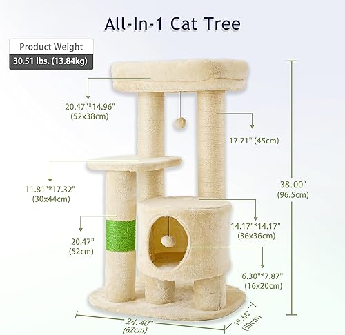 Miniatura 5 de KZLAA Árbol resistente para gatos, bonita torre para gatos, resistente con poste rascador de sisal de 4.7 in de grosor para gatos viejos y gatos