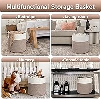 Vista 4 de Goodpick Cesta de lavandería tejida, cesta de cuerda de algodón de 15 x 14.2 pulgadas para mantas, cestas de almacenamiento de mantas suaves