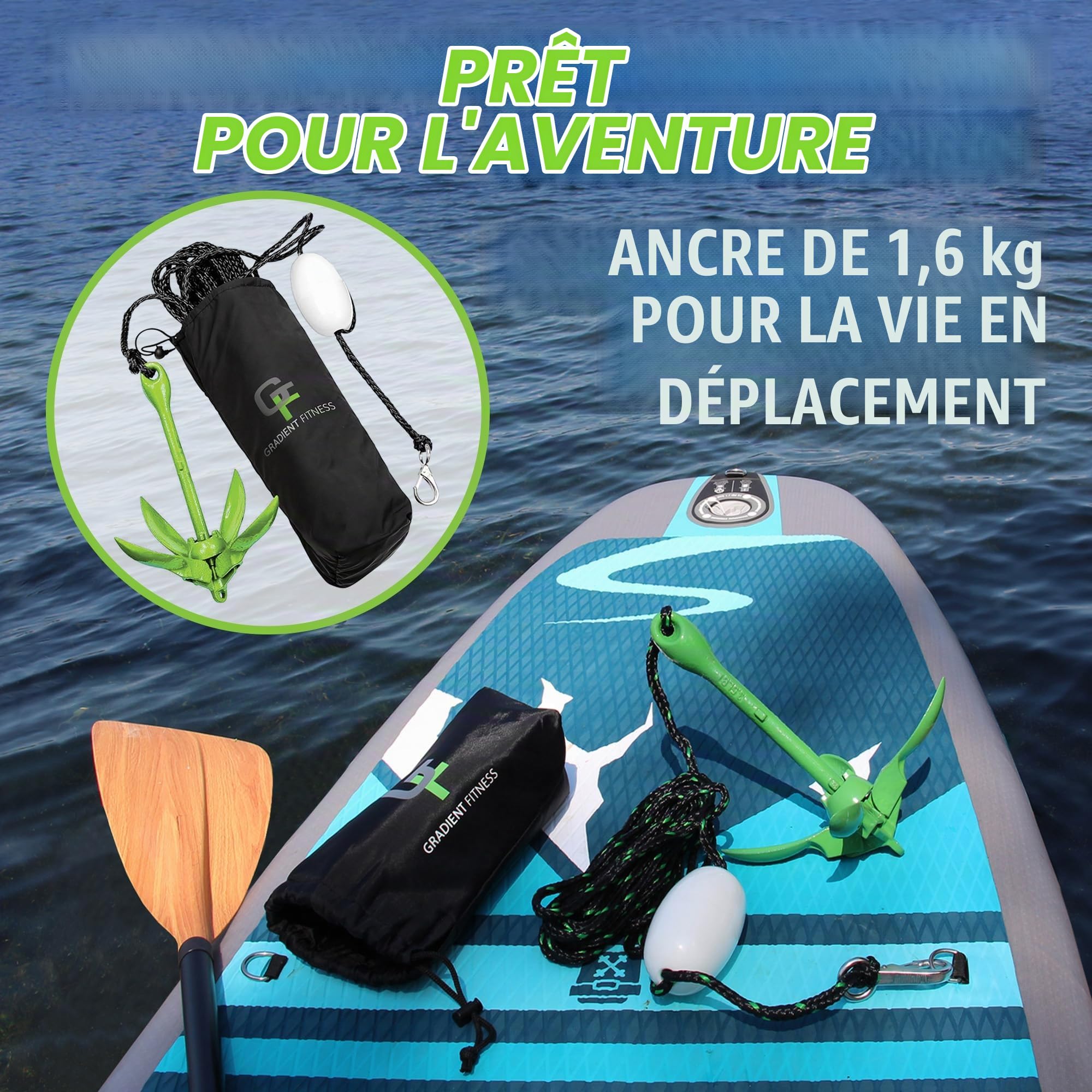 Gradient Fitness| Ancre Marine, Ancre Pliante de 3,5 LB, kit d'ancrage de Kayak à grappin également pour canoës, Planches à pagaie (Sup), Ancre de Jet Ski (3,5 LB)