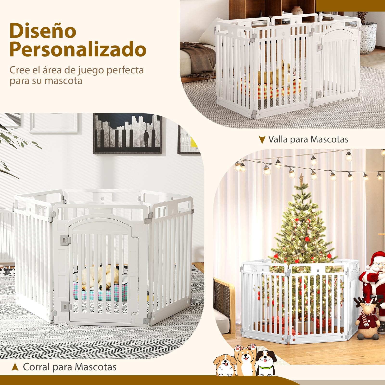 COSTWAY Corral de Mascotas de 6/12 Paneles, Valla Plegable de 81 cm con Puerta de Cierre Seguro, Estacas y Ventosas, Ideal para Perros Pequeños y Medianos, Interior y Exterior, Blanco