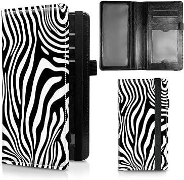 Check Book Cover for Personal Checkbook, Leather Business Checkbooks Plastic Insert Flap Card Holder Pen Hoop Holder with RFID Blocking Slim Wallet for Women Men, Black White Line