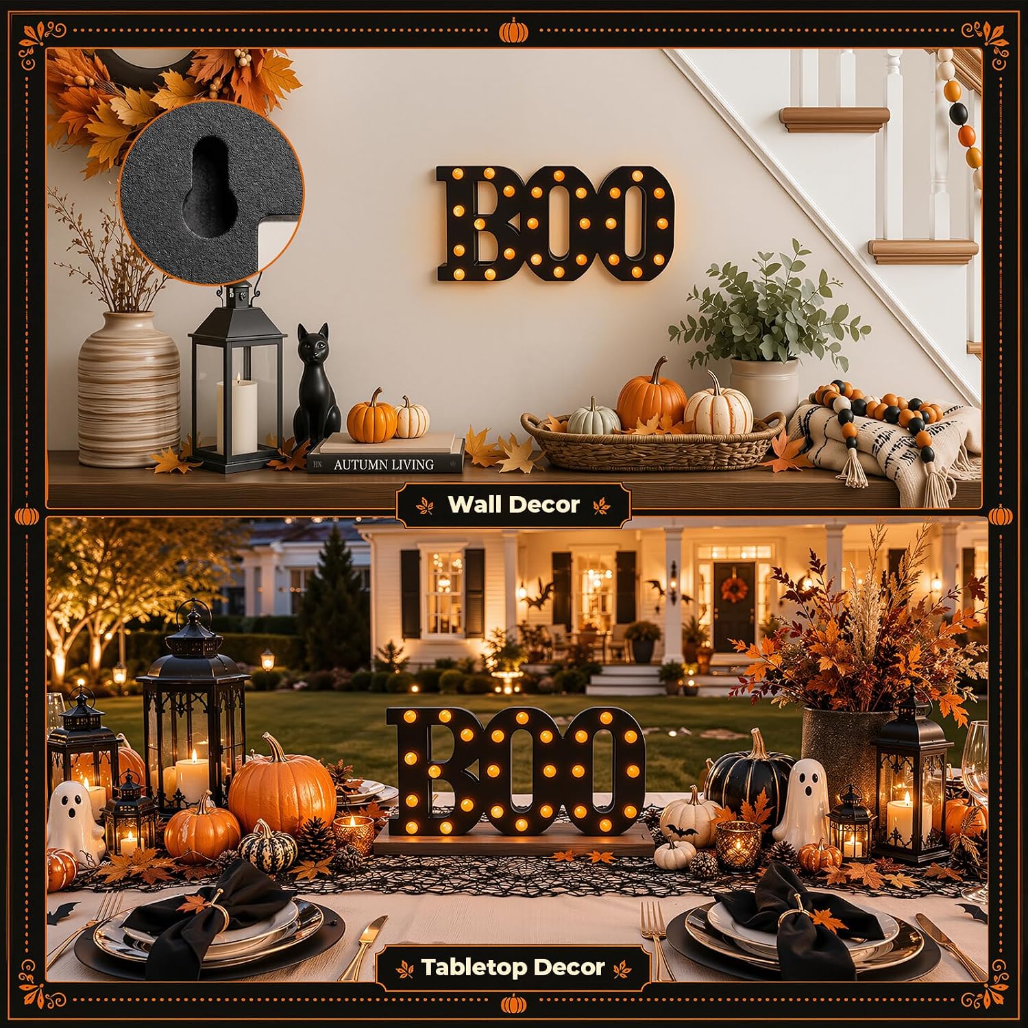 OLANRUN Halloween Decorations Indoor, 13" Wooden BOO Light Up Letters Sign image 5