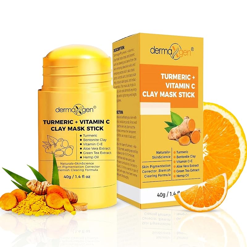 Máscara facial de argila em bastão DERMAXGEN com vitamina C, cúrcuma, argila bentonita e caulim, 40 mL