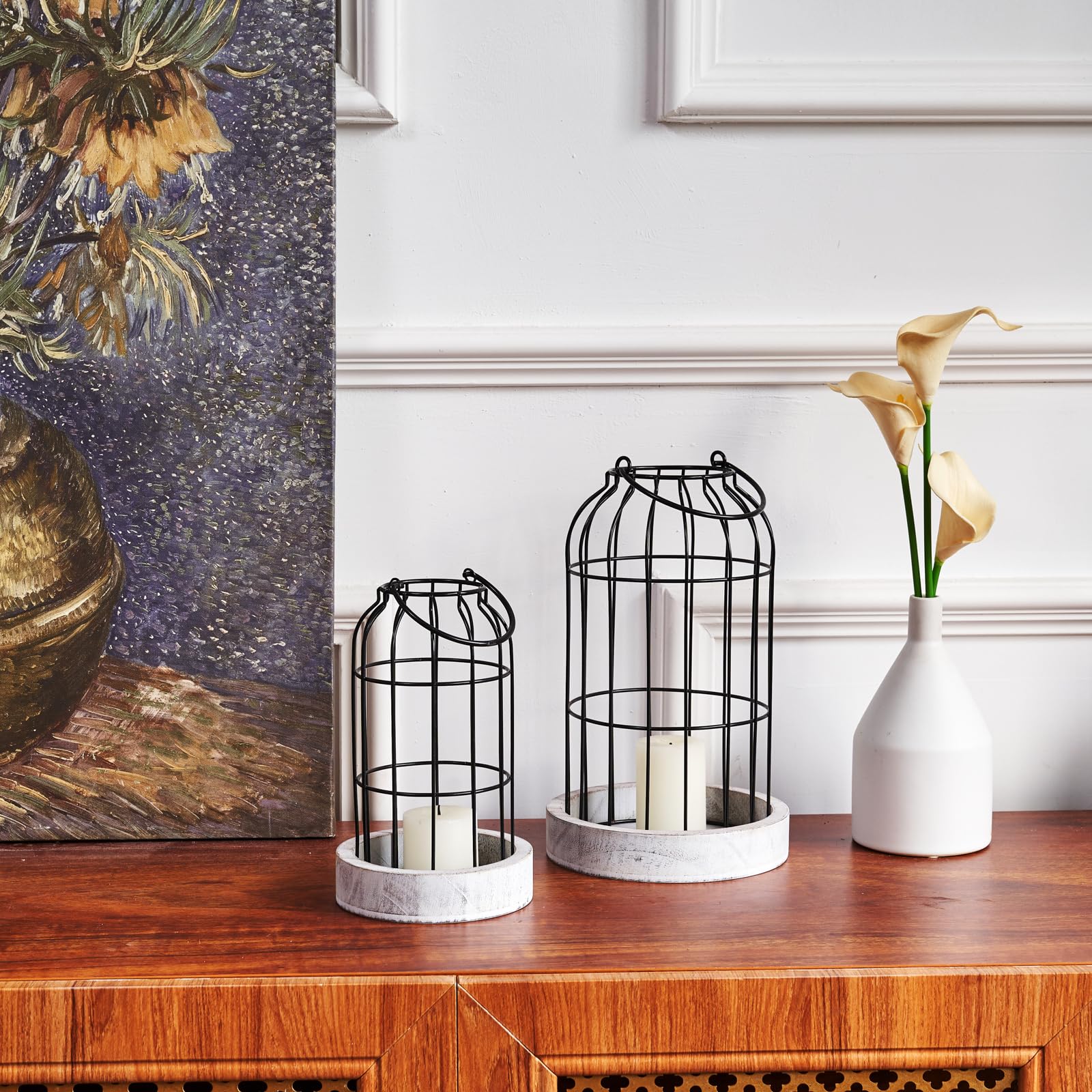 Candle Lantern Rustic Farmhouse Lantern Set (2-Pack) – Wood & Metal ...