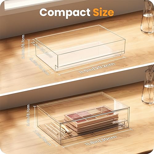 Miniatura 4 de A-LuGei Cajones de almacenamiento apilables de acrílico, organizador de maquillaje de 11.8 pulgadas de ancho, organizador y almacenamiento de baño,