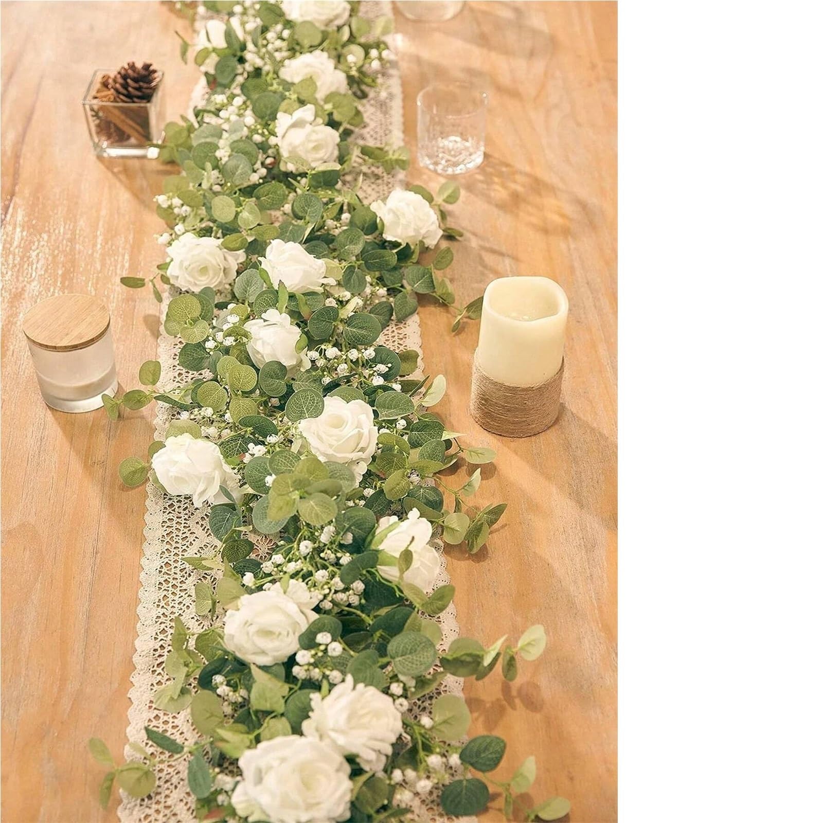 piante finte 1 pz 5.9FT Artificiale Eucalipto Vite Falso Rosa Fiori Gypsophila Ghirlanda for La Cerimonia Nuziale Festa A Casa Mestiere di Arte Runner Decor per decorazione(GRAY)