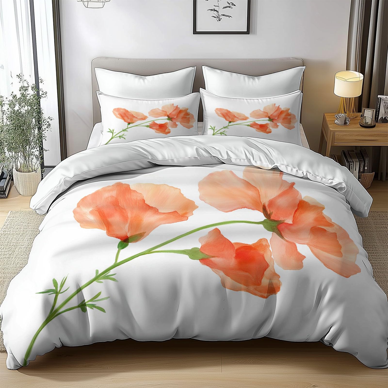 Housse de couette 220x240 cm parure de lit aquarelle botanique en microfibre avec ses taies