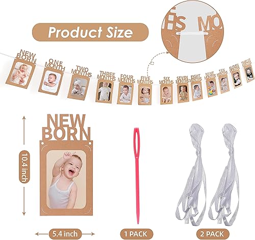 Miniatura 5 de Crosize Cartel de fotos de primer cumpleaños para bebé de recién nacido a 12 meses, guirnalda de hitos mensuales para niño o niña, decoración de