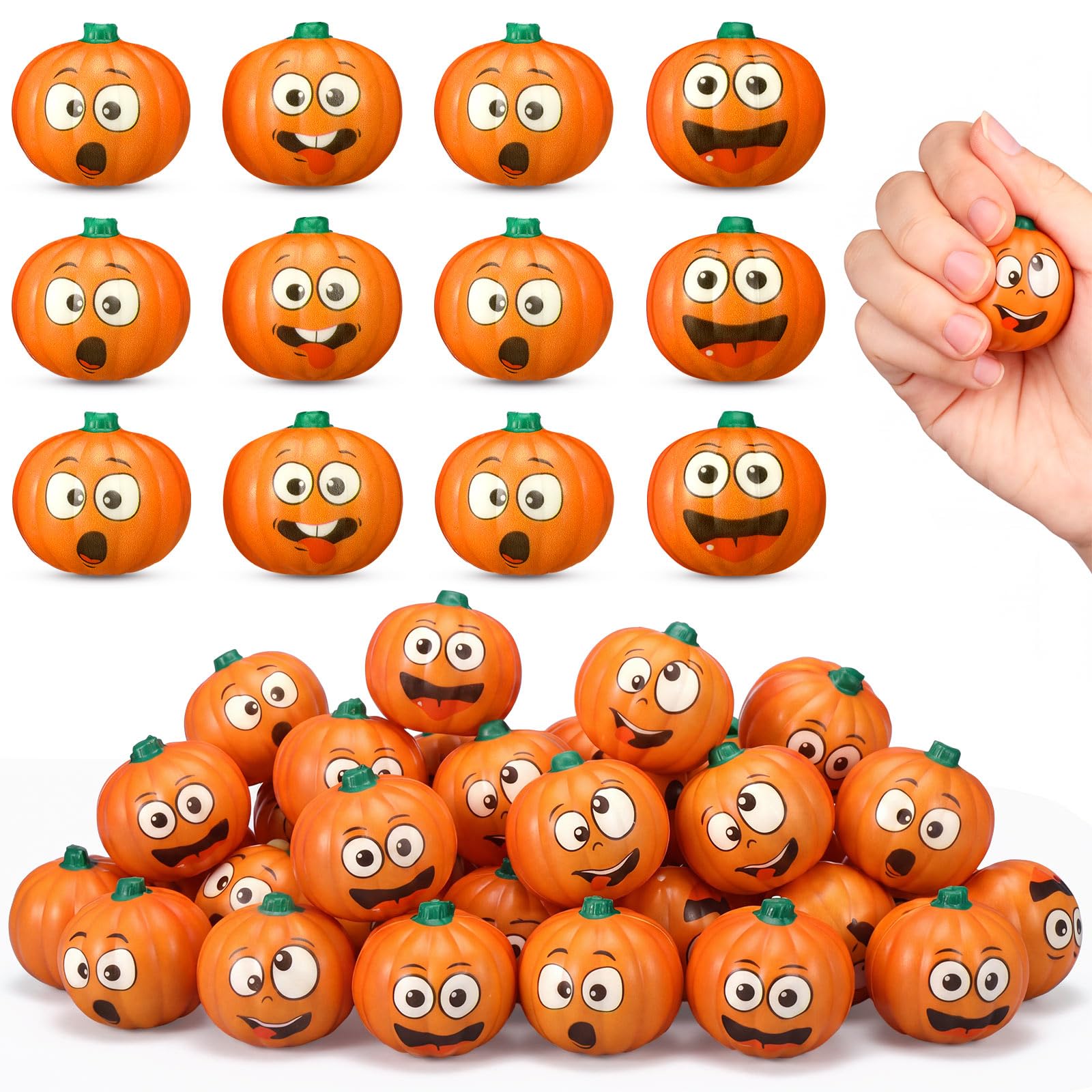 Meooeck 24 Pcs Halloween Pumpkin Party Favors, 1.57 Inch Squeeze Balls