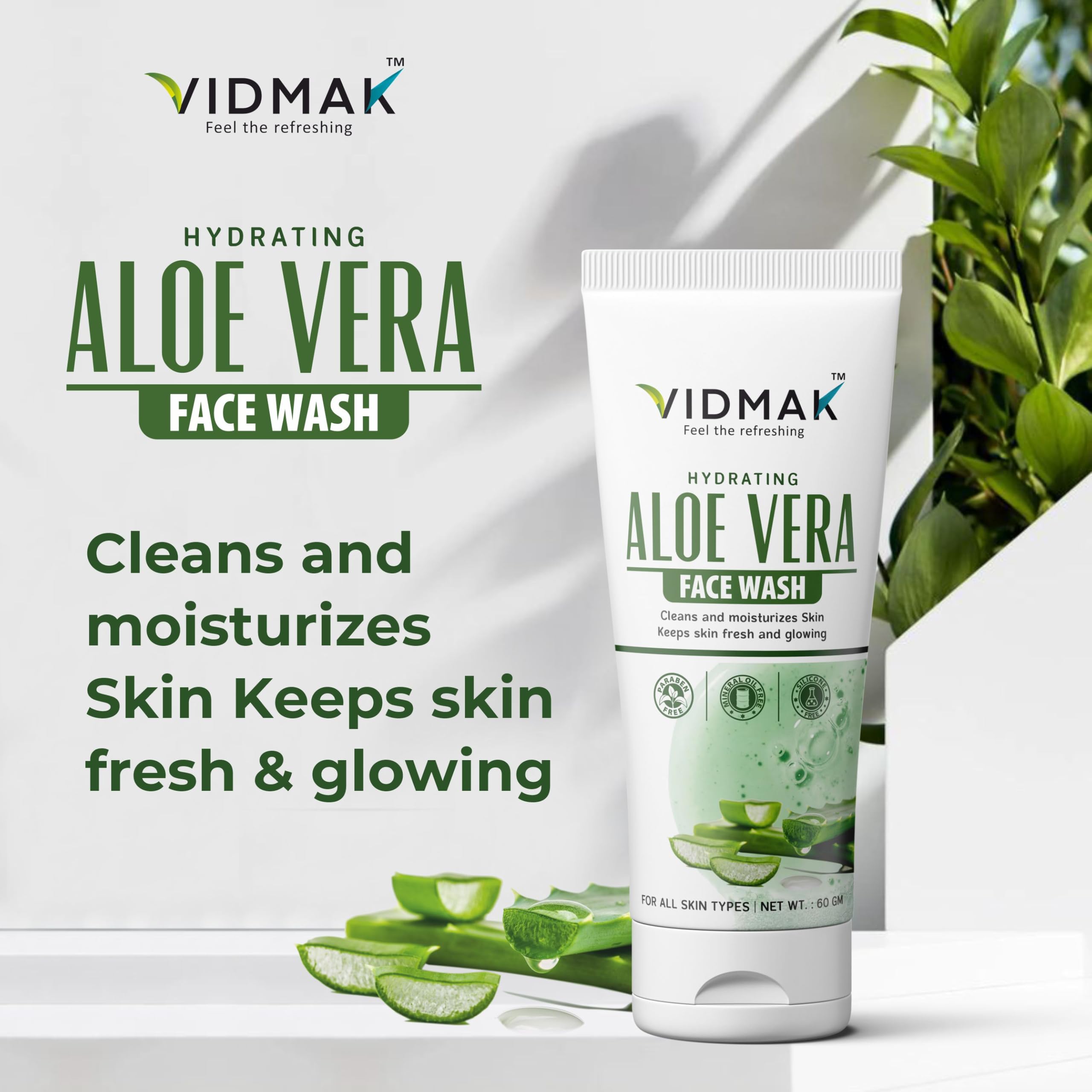 VIDMAK Aloe Vera Face Wash | Hydrating & Refreshing Cleanser for All Skin Types | Deep Cleans, Moisturizes & Glows | Gentle Herbal Formula | 60g 2