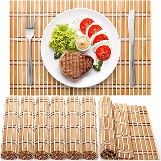Coloch 8 Pack Natural Bamboo Placemats, Rustic Anti-Slip and Heat-Resistant Table Mat for Kitchen, Dinning Room, Table Protection