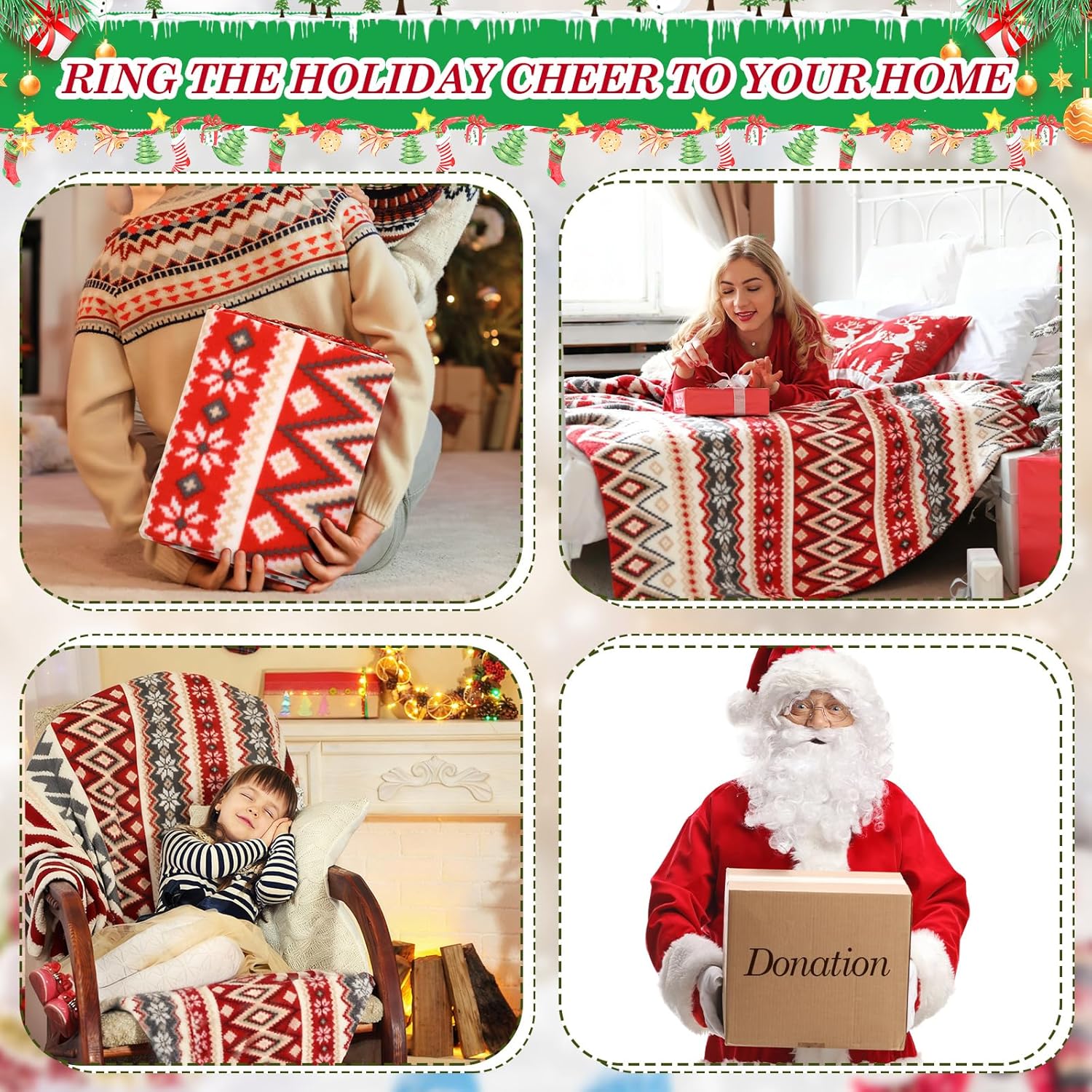 Preboun 6 Pcs 50 x 60 Inch Winter Throw Blanket Bulk Winter Decorations Gifts for Women Fleece Throw Blanket Warm Fair Isle Themed for Couch Sofa Office Travel Wedding - Image 7