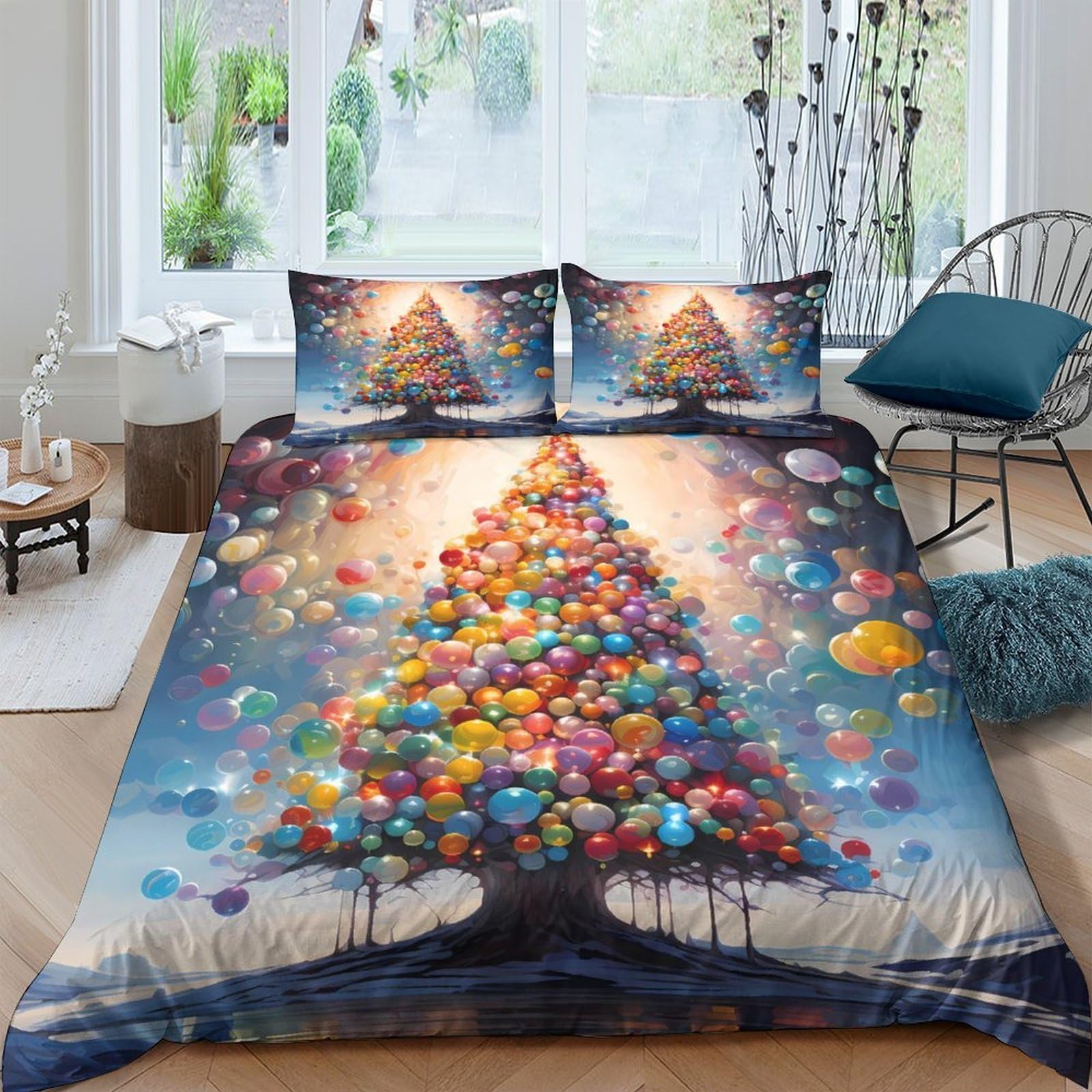 Ctjqhvkz Style-5 3D Printed Christmas Tree Fitted Sheet Microfiber Soft Colorful Ornaments Bed Cover For Bedroom Guest Room Decor Single（135X200cm）