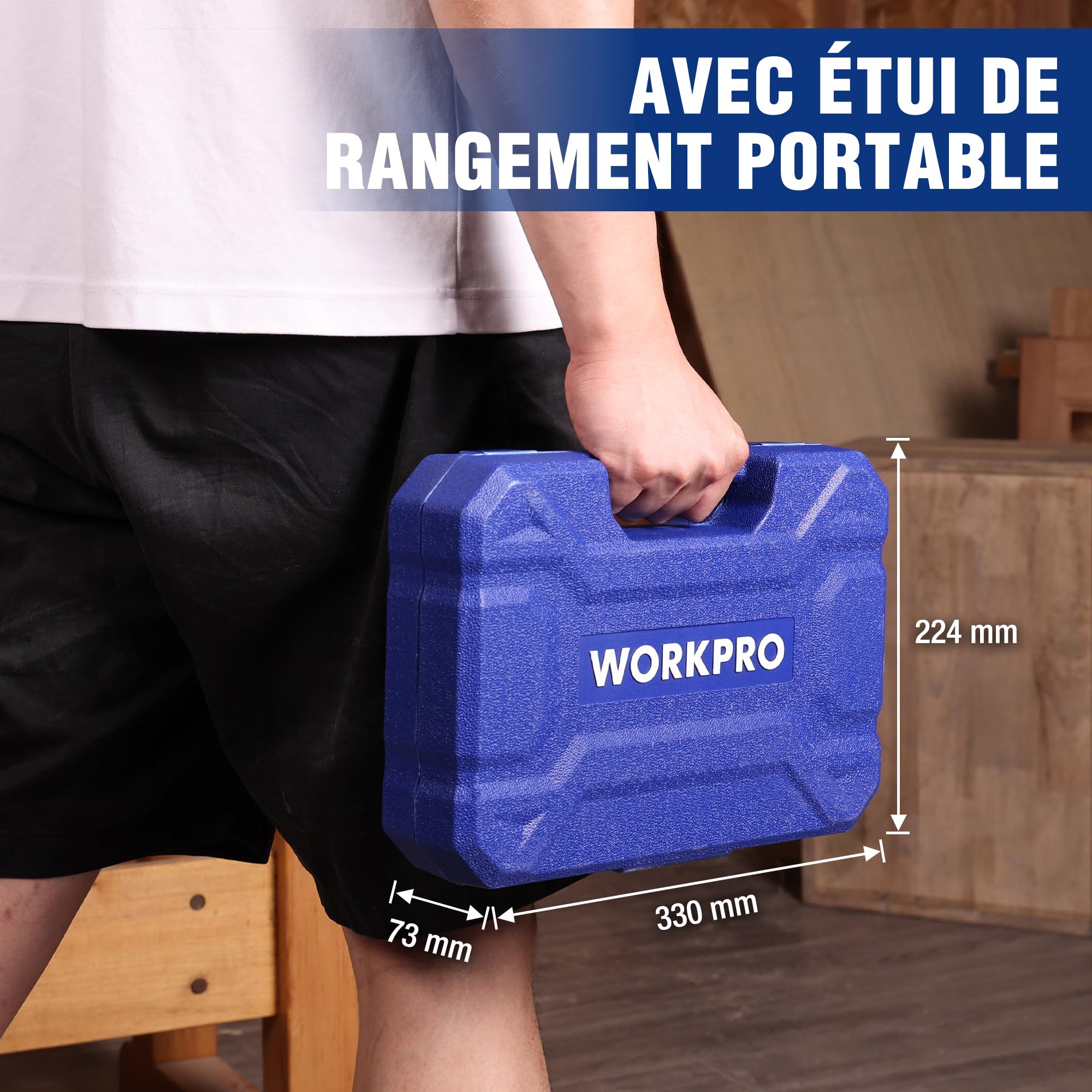 WORKPRO Jeu de 10 Ciseaux à Bois 6/13/19/25/32/38 mm avec Guide d’Affûtage, Pierre à Aiguiser et 2 Crayons, Coffret Ciseaux à Bois avec Manche Ergonomique pour Menuiserie, Sculpture, Travail du Bois