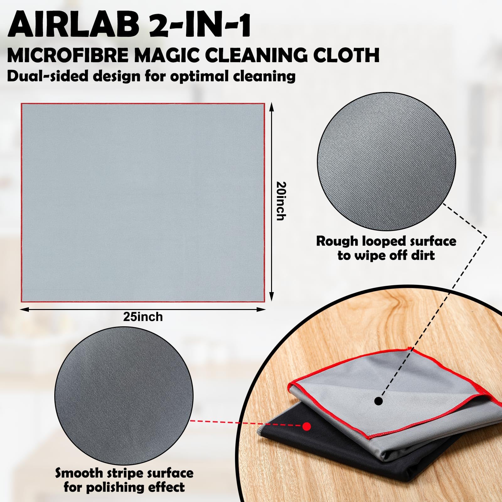 VitalCozy 6 paños de limpieza grandes de microfibra de 25 x 20 pulgadas, toallas sin pelusa para secar copas de vino, limpieza de ventanas, platos, cristalería (negro, gris)