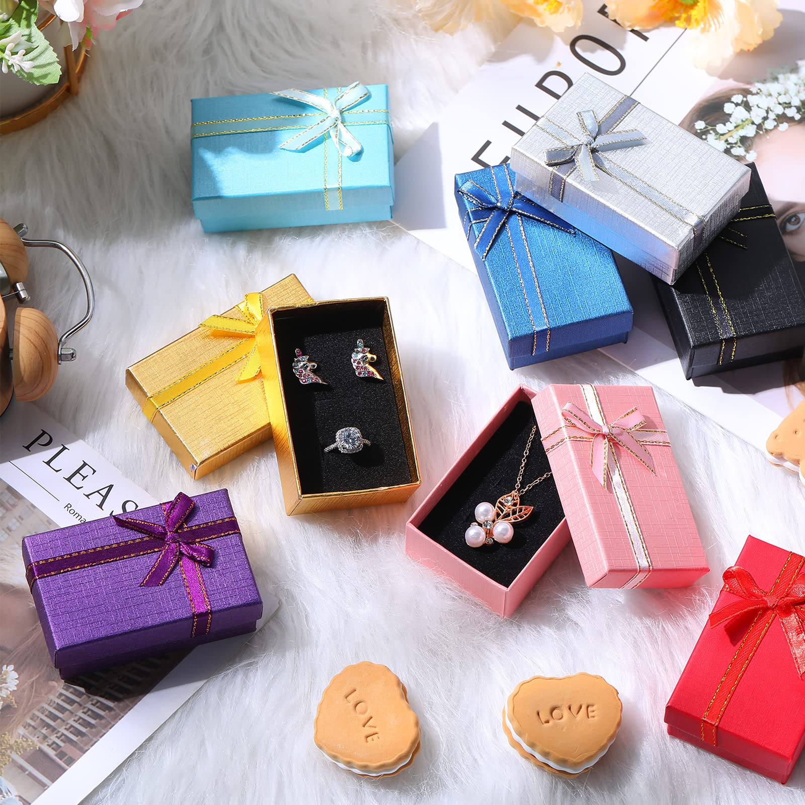72 Stück Schmuck-Geschenkboxen, 5.1x7.9x2.8 cm, Geschenkverpackung mit Deckel, Schleife und Band, kleine Schmuckboxen für Geschenke, Display-Geschenkverpackungen, Halsketten, Armband (stilvoll)
