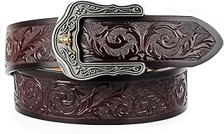 PlusZis Men's Western Belt Leather Ratchet Cowboy Belt，Classic Western Design for Formal and Casual Wear