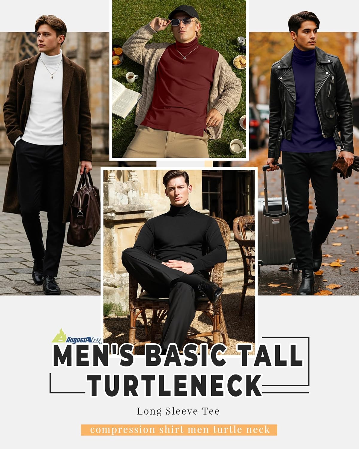 4 Pack Men's Turtleneck Long Sleeve with Cuffs, Thermal Basic Tops Undershirt Pullover - Image 2