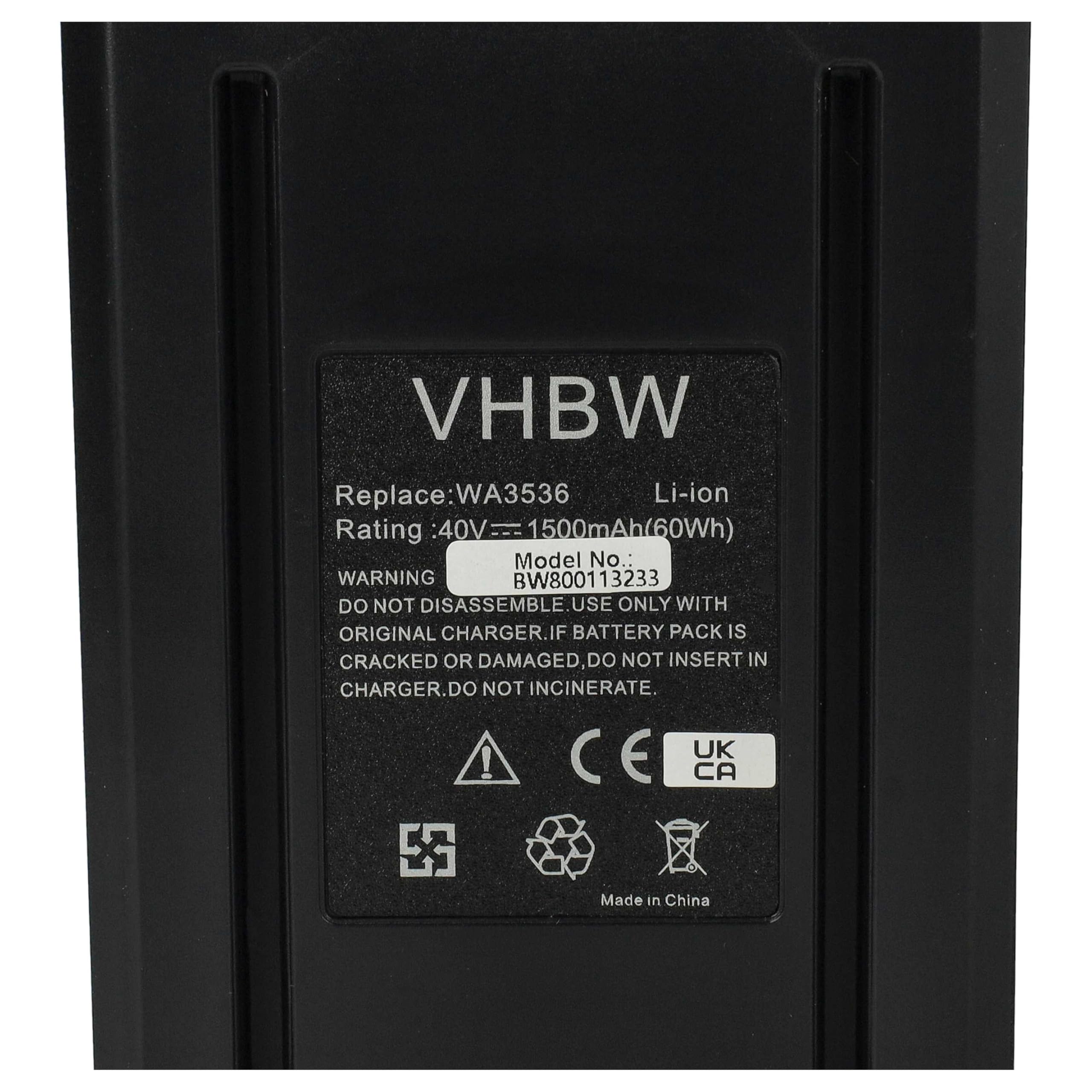 vhbw batteria sostituisce Worx WA3559, WA3555, WA3536, WA3734 per utensile (1500 mAh, Li-Ion, 40 V)