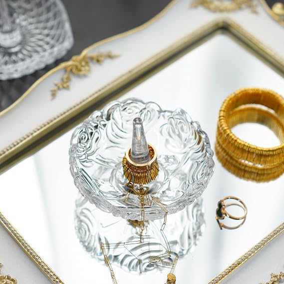 H&D HYALINE & DORA Crystal Ring Holder Dish and Clear Crystal Ring Holder,Round Glass Ring Dish,Jewelry Rack Ring Holder for Wedding