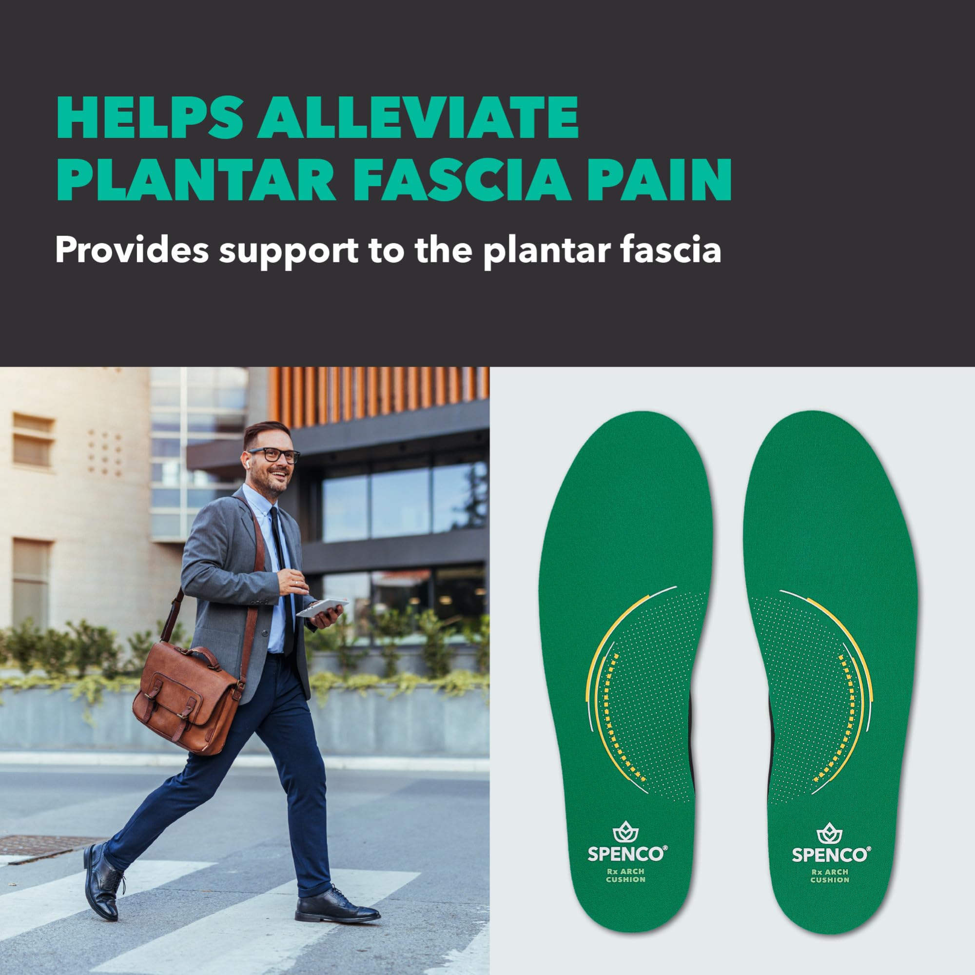 Spenco RX - Plantillas para calzado de apoyo de longitud completa con cojín de arco, para hombre 12-13.5