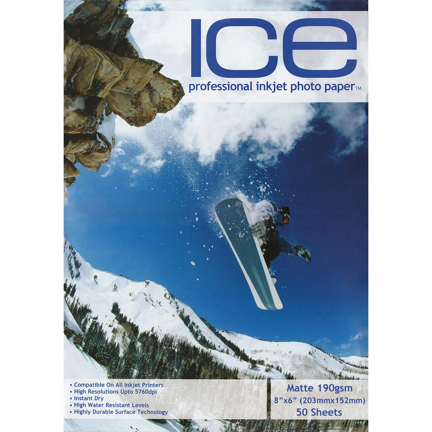 50 x ICE Pre-Cut 8"x6" Photo Card - Inkjet Printing Paper - Matte 190gsm - Professional Premium Photographic Paper