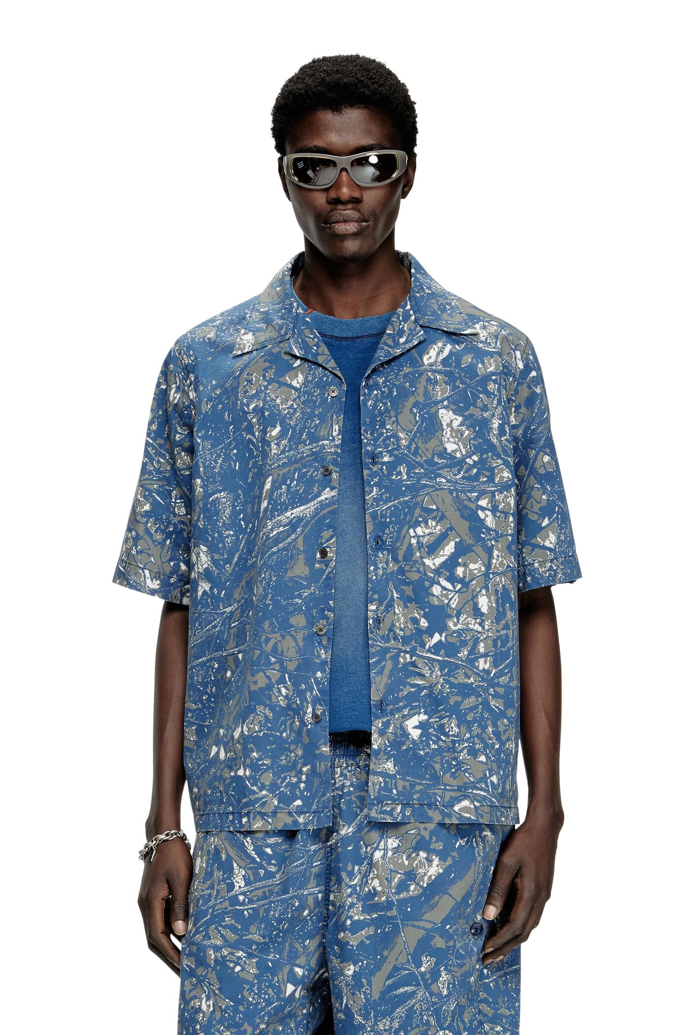 【美品】ESTNATION by Tecler ネイビー半袖シャツ サイズS 美品】ESTNATION by Tecler ネイビー半袖シャツ サイズS 美品