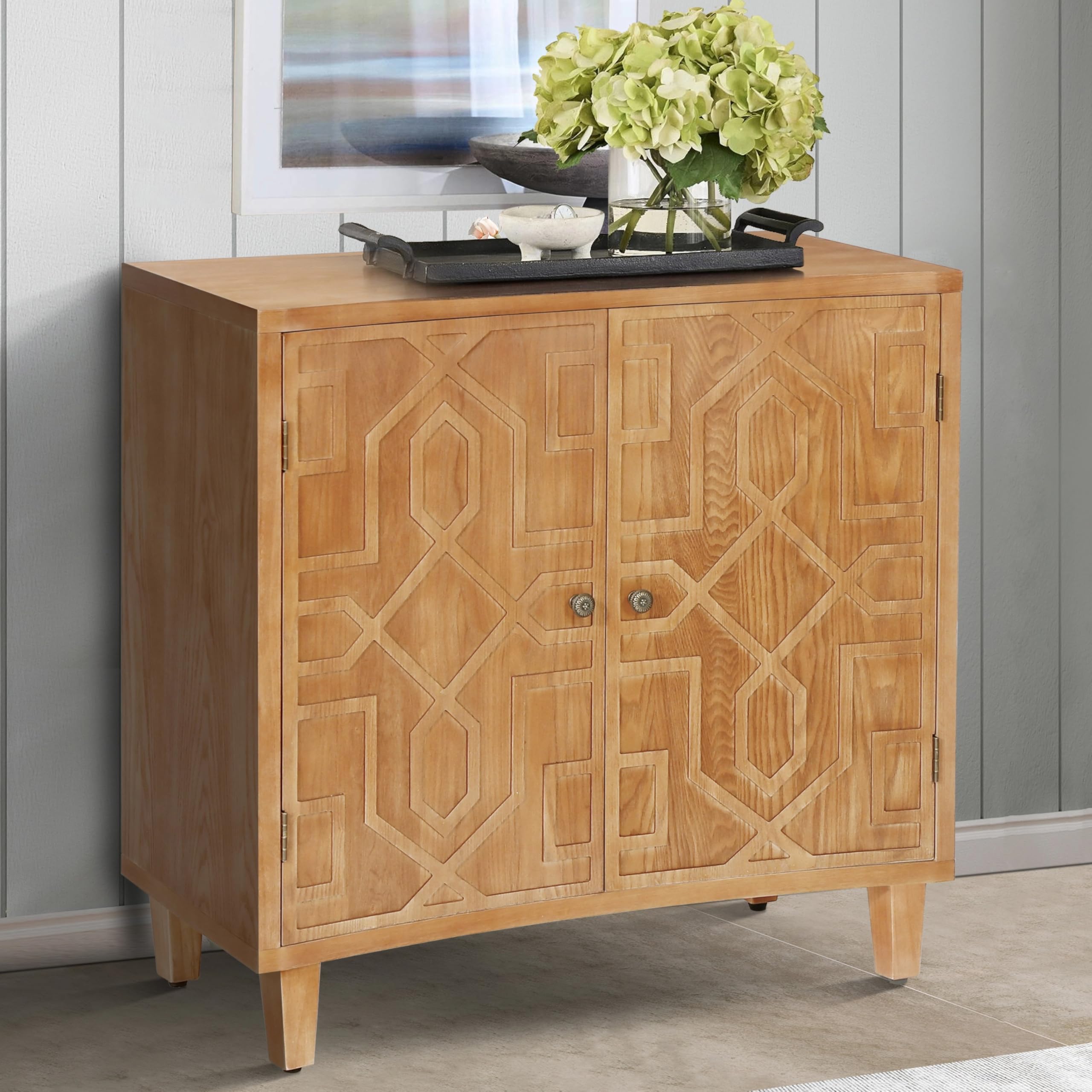 Christopher Knight Home Eyre Wooden Storage Accent Cabinet with 2-Door, Living Room Cupboard with Shelves, Dining Room/Kitchen Buffet Sideboard,