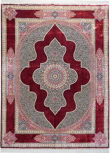 Yilong Carpet 9x12ft Large Handmade Silk Area Rug Red Luxury