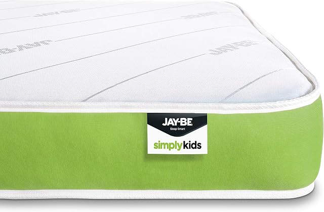 JAY-BE Simply Kids Anti-Allergy Foam Free Sprung Mattress, Steel Spring with Hypoallergenic Airflow Fibre, White/Green, Single