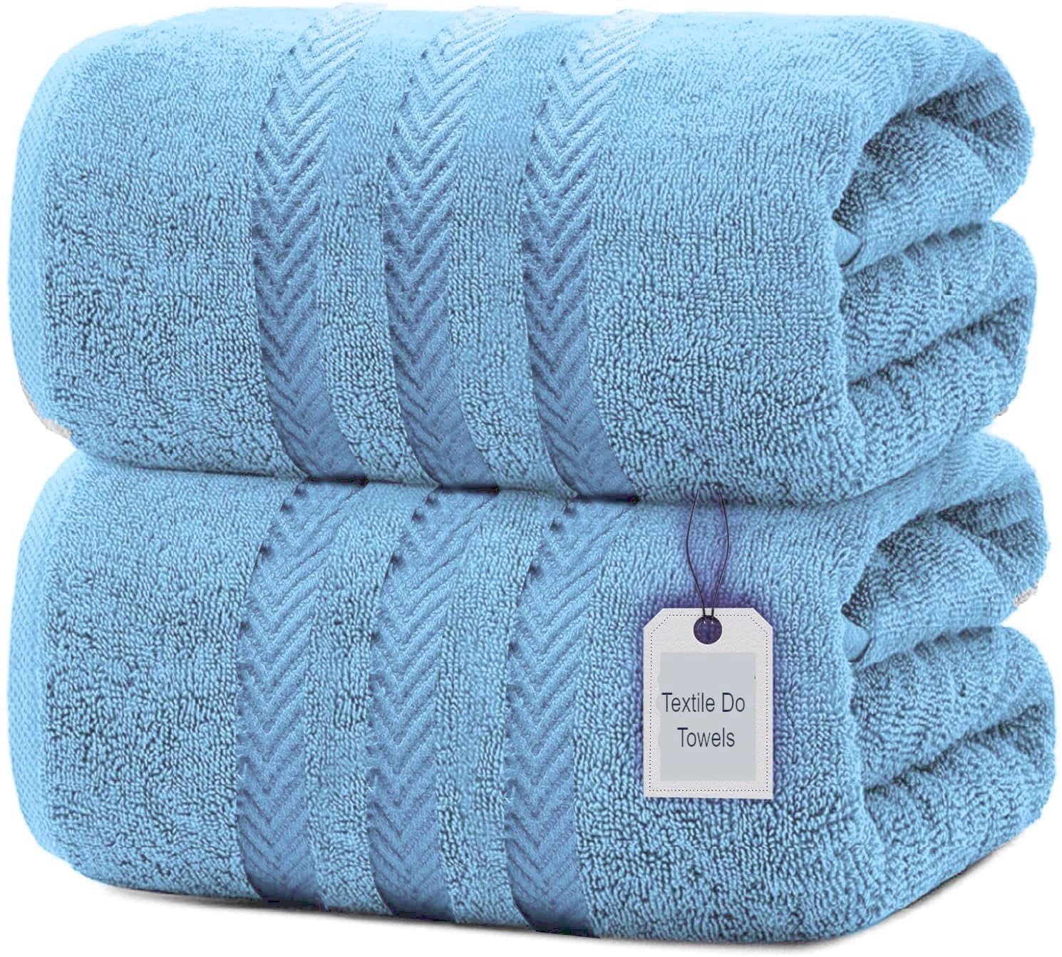 Textile Do Extra Large Jumbo Towel Bath Sheet (100 x 200 cm-600 GSM) Pure Egyptian Cotton Big Bath Sheets (2, Sky Blue)