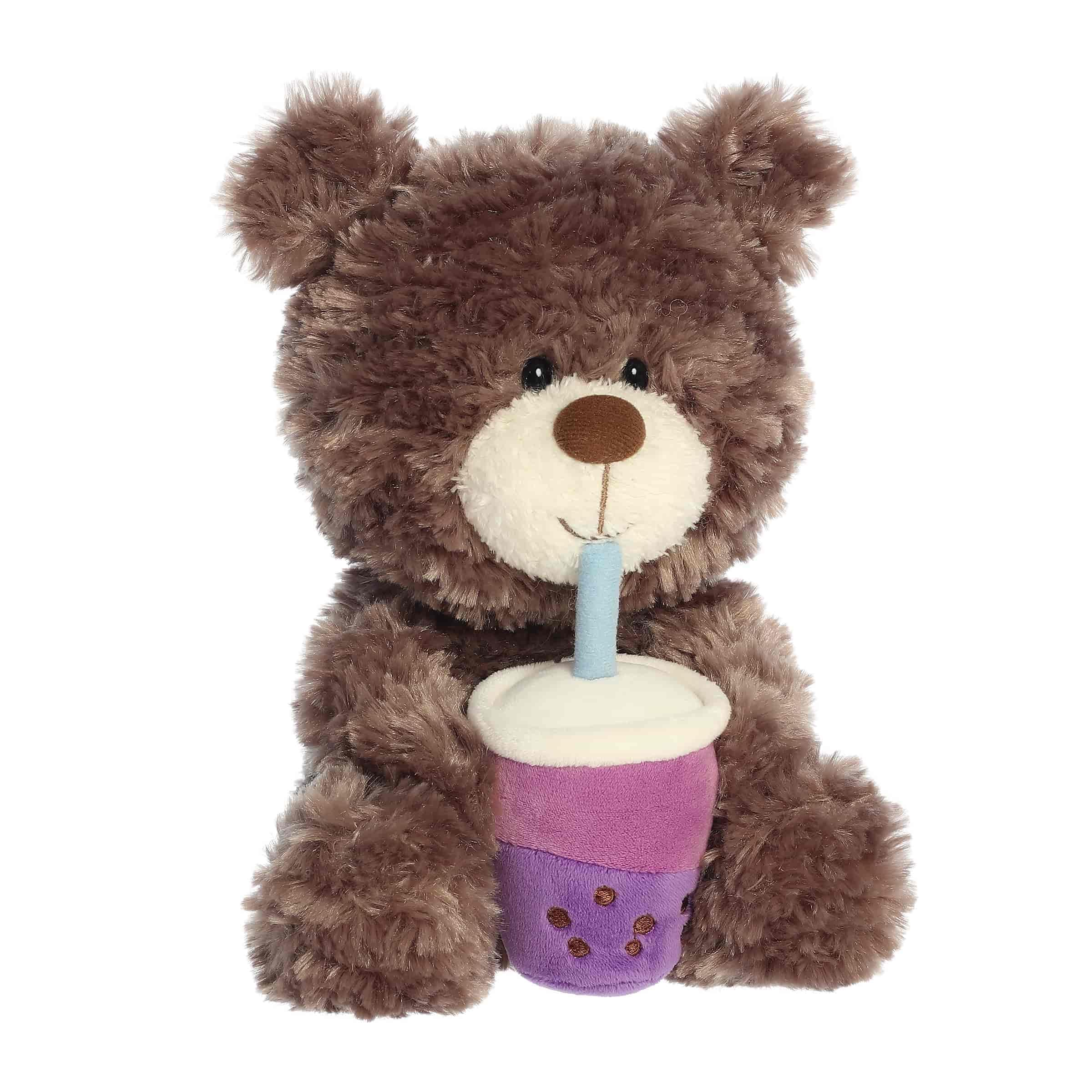 Aurora Snuggly Bear Slurpy Teddy Stofftier – beruhigende Begleiter für fantasievolles Spielen – perfekt für Kinder, Erwachsene, Geburtstage und Jubiläen – Taro Boba Tea 22,9 cm