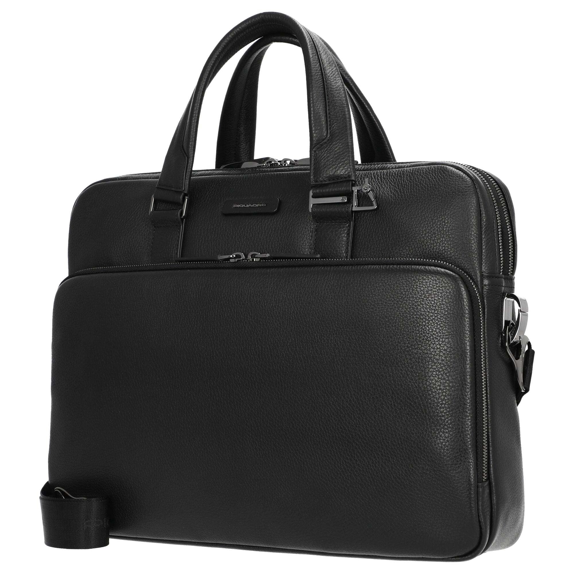 PIQUADRO Cartella in Pelle e Tessuto, Aktentasche aus Leder und Stoff,
