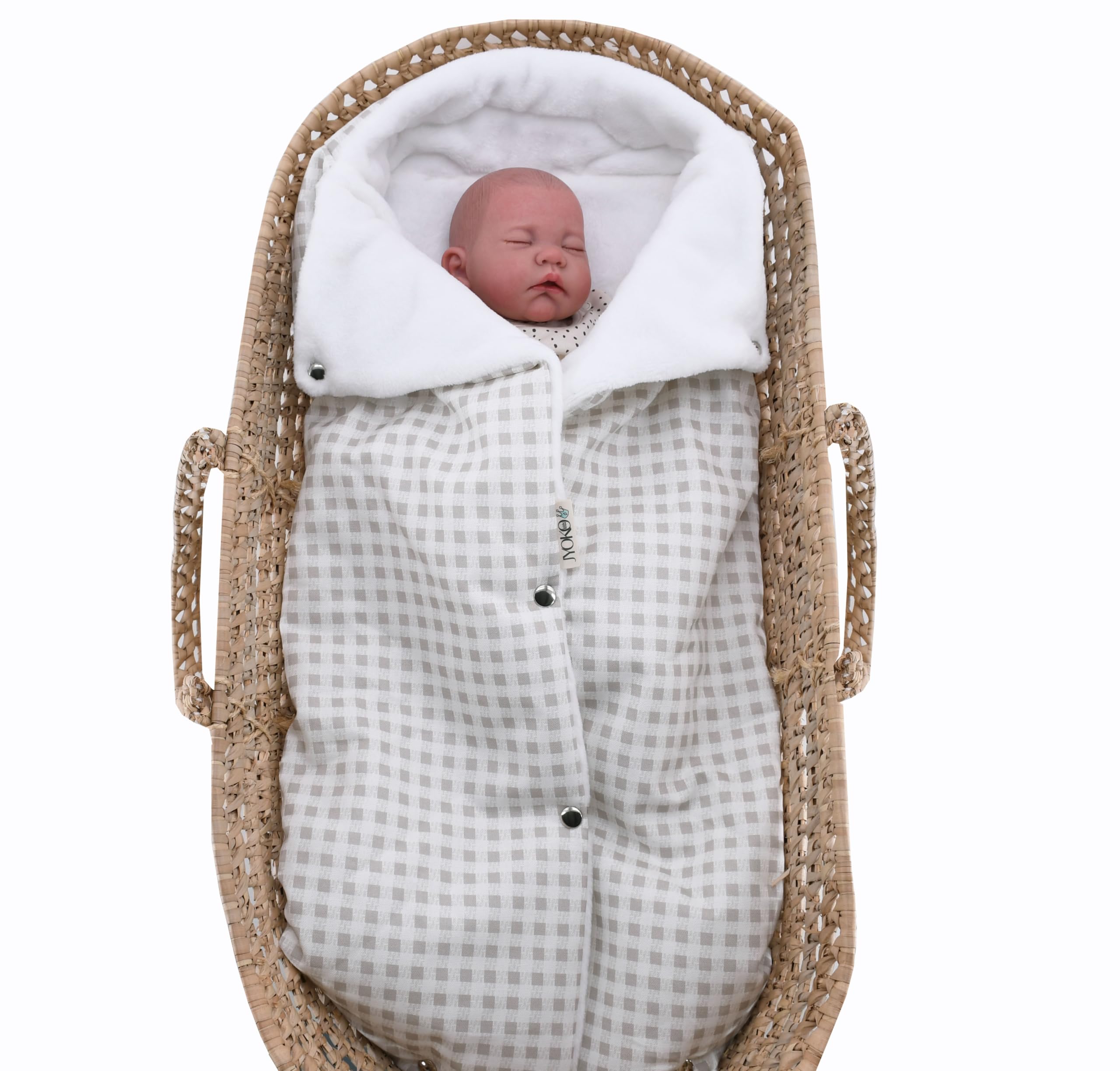JYOKO Kids Saco Capazo para Bebé de Polar Teddy Extra Suave – Confort y Calidez para Paseo – Compatible con Capazos Universales – Diseñado y Confeccionado en Barcelona (Gold Vichy, Polar)