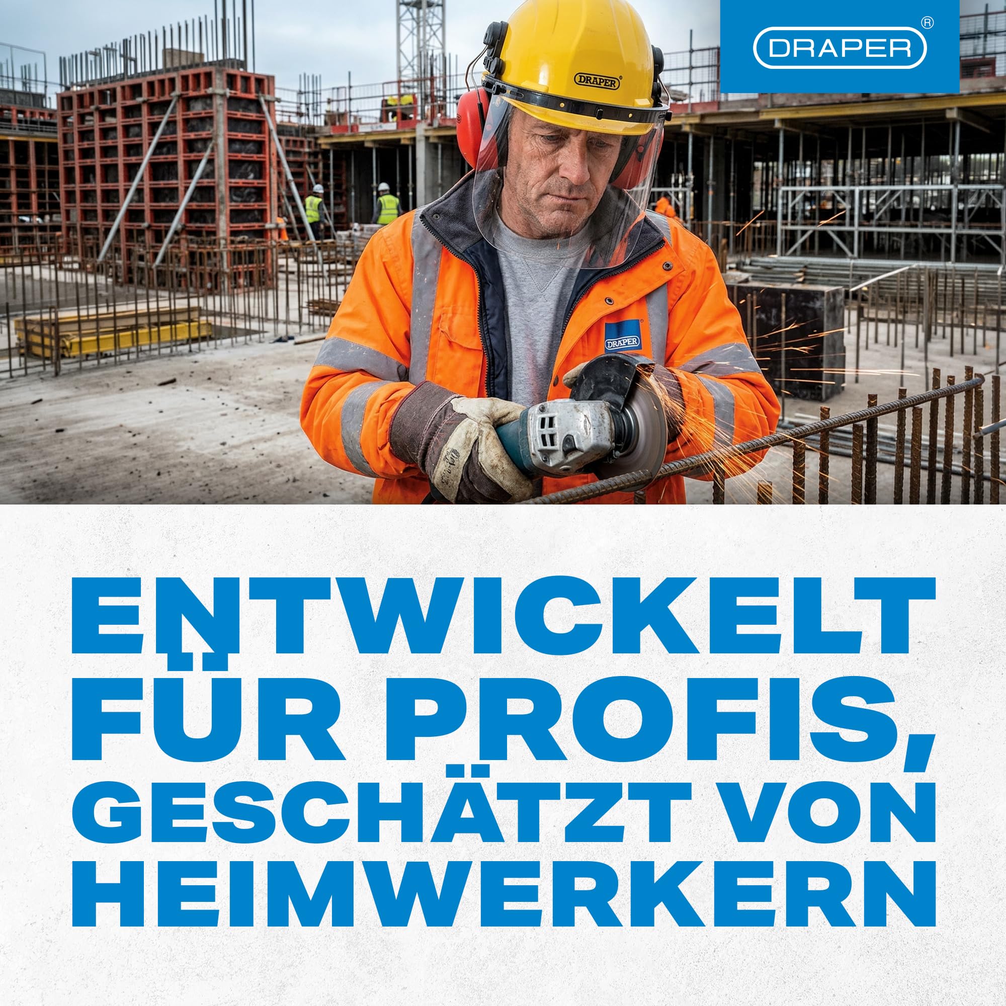 Draper Tools Schutzhelm mit Ohrenschützern und Gesichtsschutz, verstellbarer Forstschutzhelm mit Polycarbonat-Visier, entspricht Sicherheitsstandards, ideal für Forstwirtschaft und Landschaftspflege