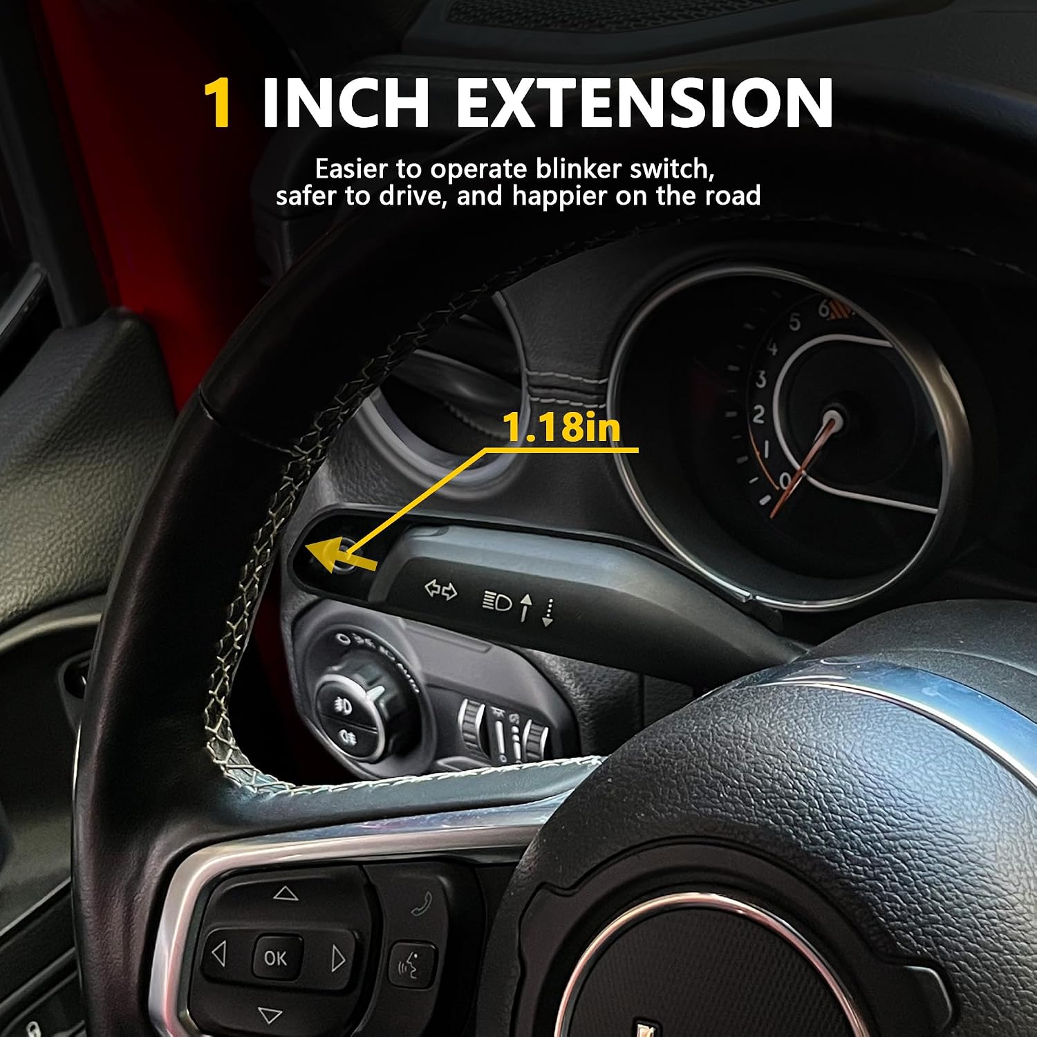 Turn Signal Lever Extension Blinker Switch Housing Cover Compatible with 2018-2025 Jeep Wrangler JL 4XE Gladiator JT Interior Accessories Turn Indicator Switch Signal Rod Extender