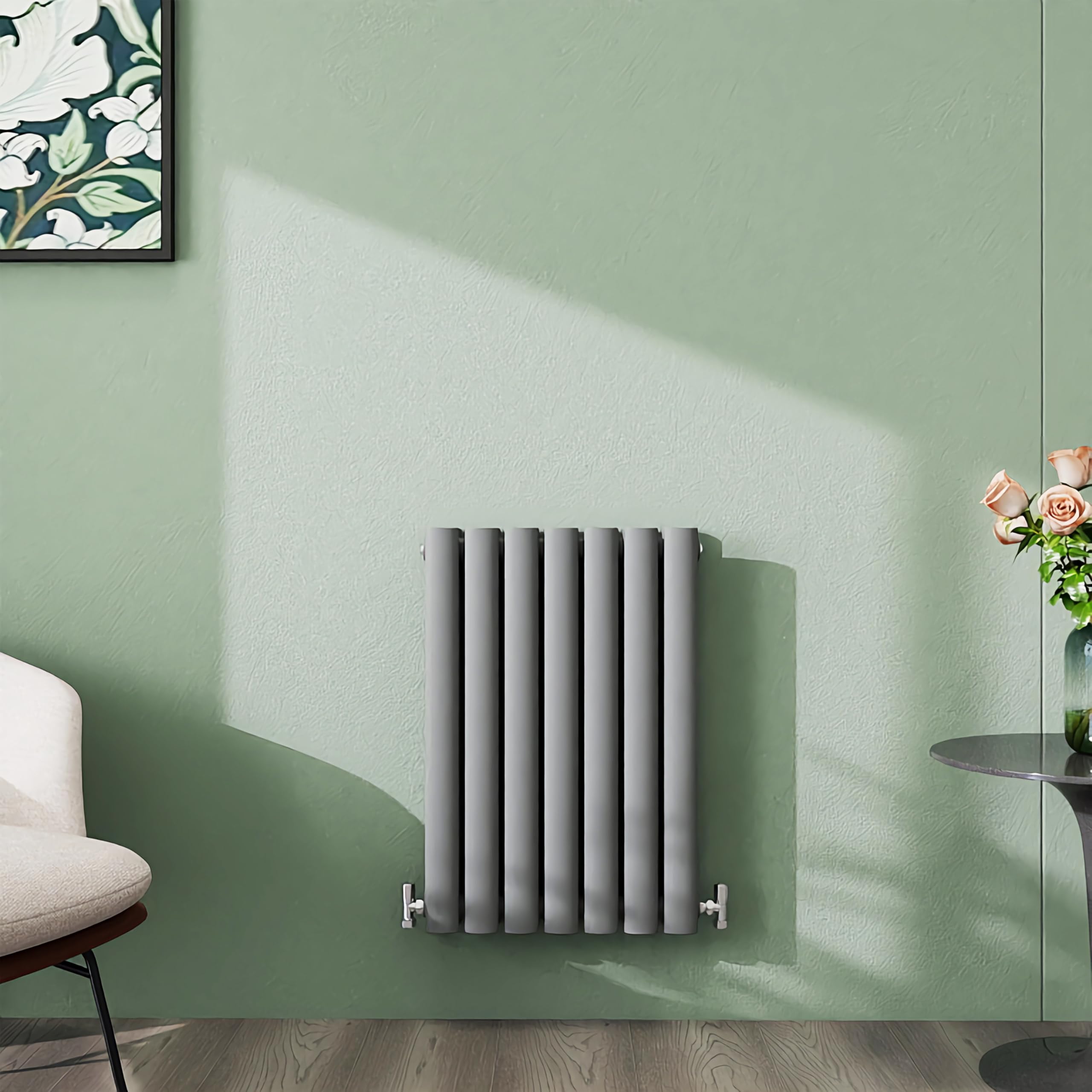 Simple Bathroom 600×413mm Anthracite Radiator Horizontal Double Oval Column Designer Central Heating Rad for Bathroom/Kitchen/Living Room