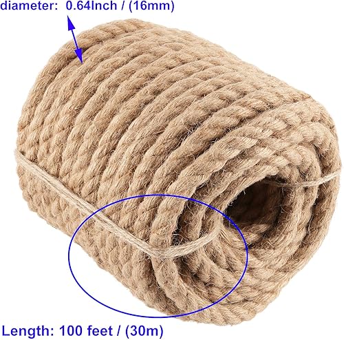 Miniatura 2 de Cuerda de manila torcida, cuerda de yute natural de 5/8 pulgadas, 100 pies, cuerda de cáñamo, cuerda de sisal, resistente al aire libre para