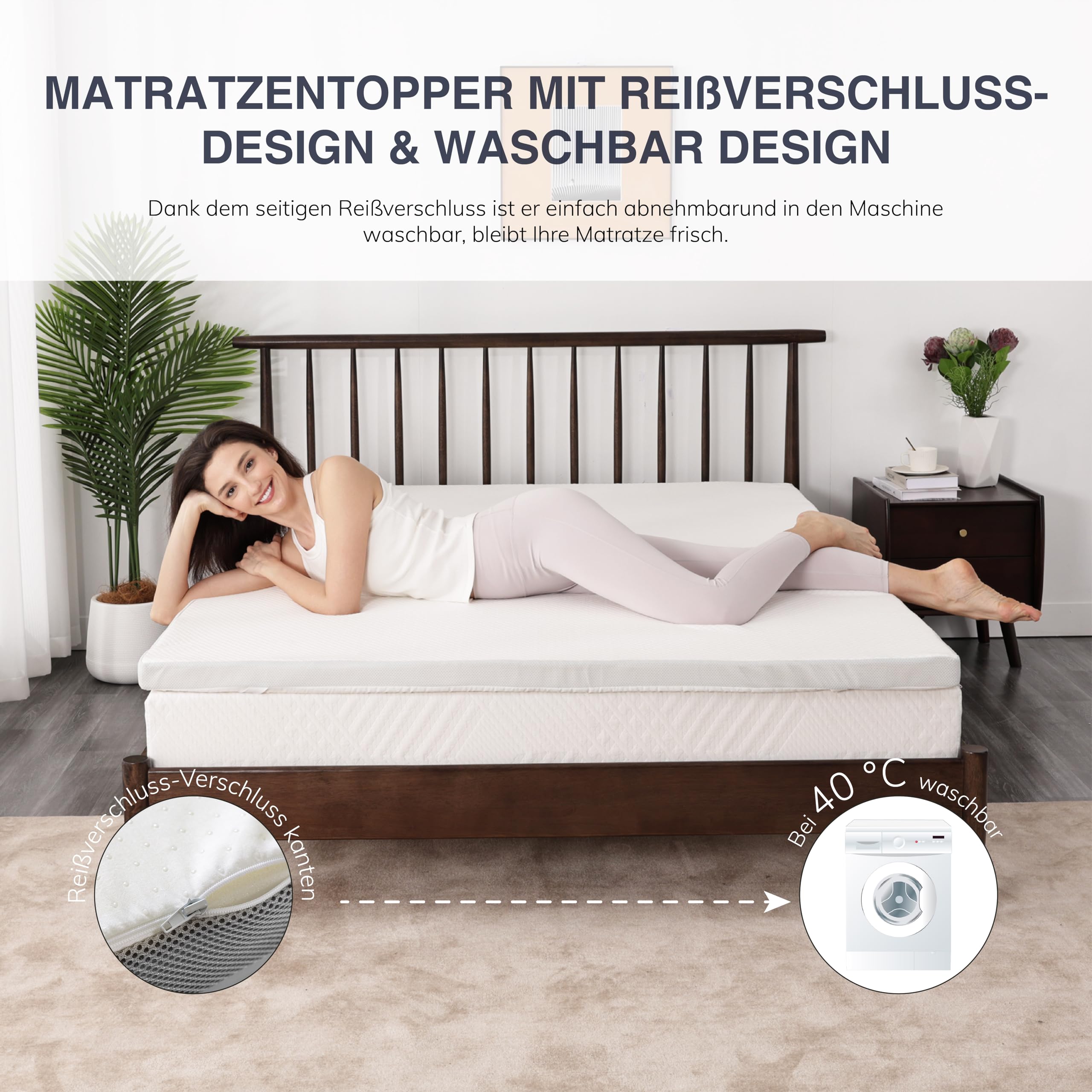 Ego Home Topper para colchones de 160 x 200 cm, 5 cm de Altura, de Espuma viscoelástica con Certificado Öko-Tex, extraíble y Lavable, para Cama con somier, colchones, sofá Cama