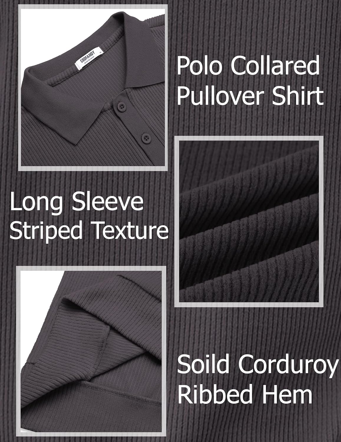 COOFANDY Mens Long Sleeve Polo Knit Polo Sweater Collared Pullover Casual Golf Polo Sweater - Image 5