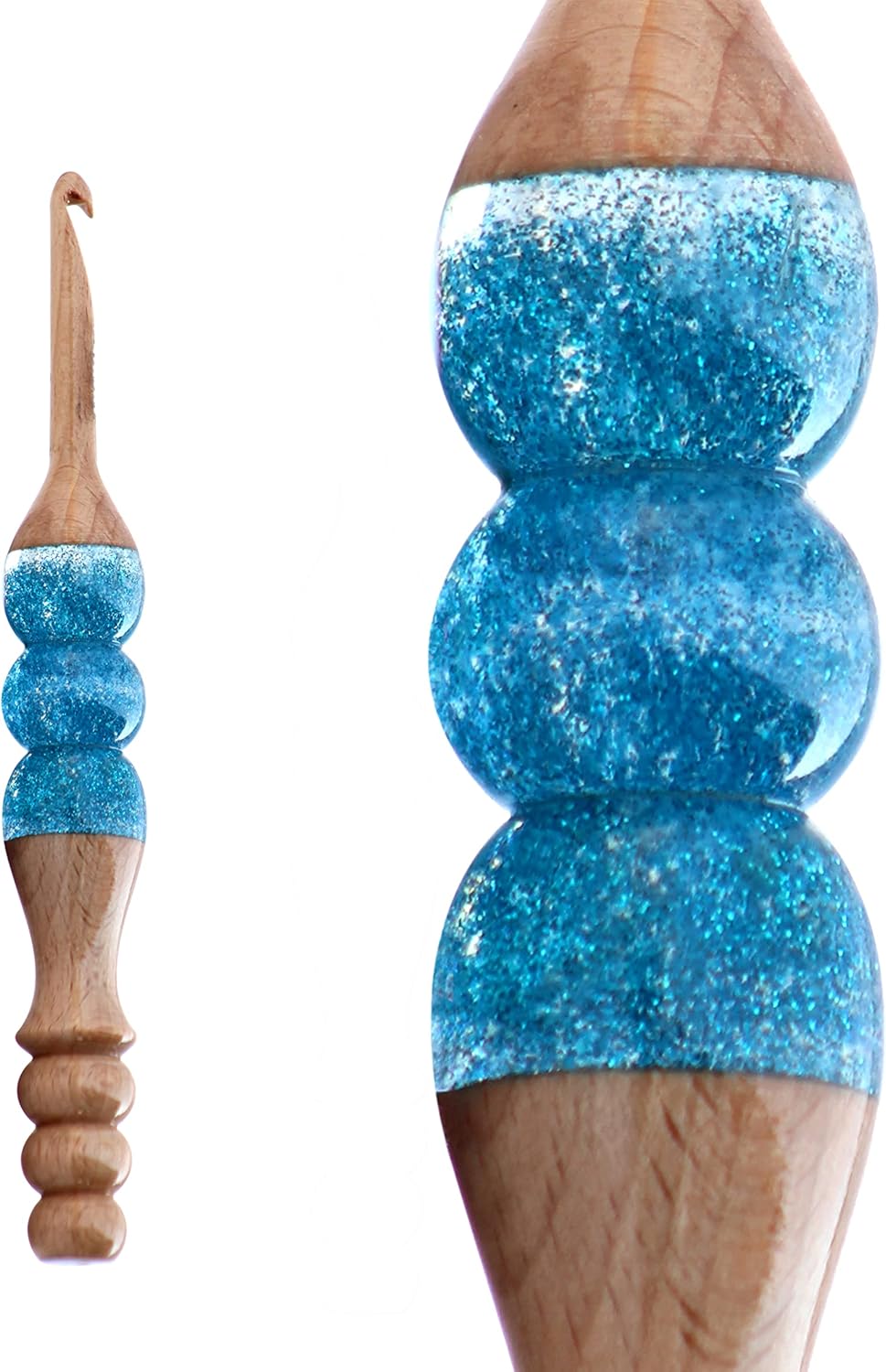 Wooden Ergonomic Soft Handle Crochet Hooks – Comfortable Crochet Hooks - Epoxy Resin Crochet Hook Knitting Needle Weave Yarn Craft. (Set of 2 pcs)