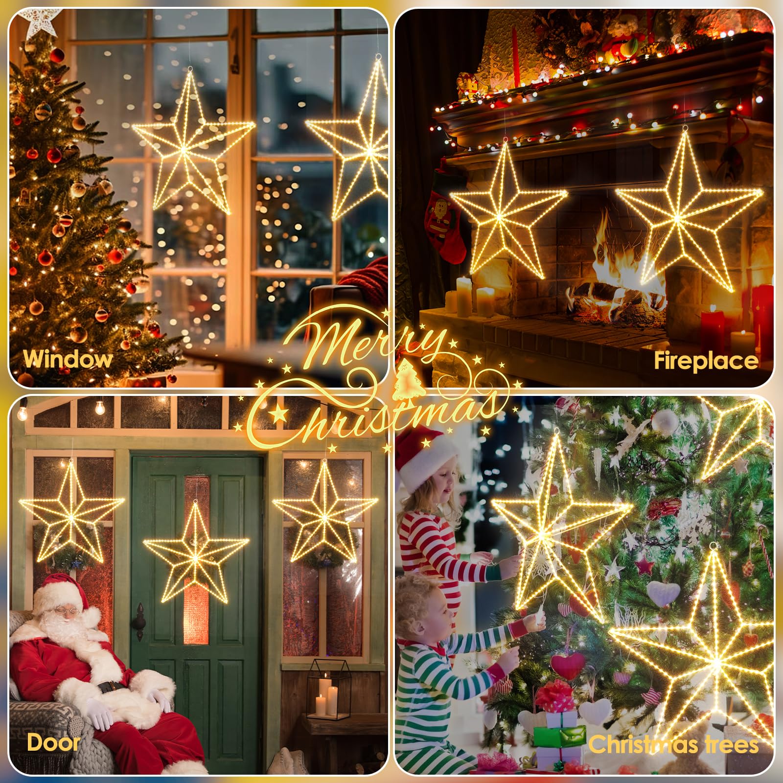 Quntis 50cm 282 LED Weihnachtsstern beleuchtet, 3D Große Weihnachtsdeko Strombetrieb Warmweiß, Stern Fensterdeko faltbar, Weihnachtsbeleuchtung Innen Außen für Fenster Wand Tür Balkon Terrasse Garten