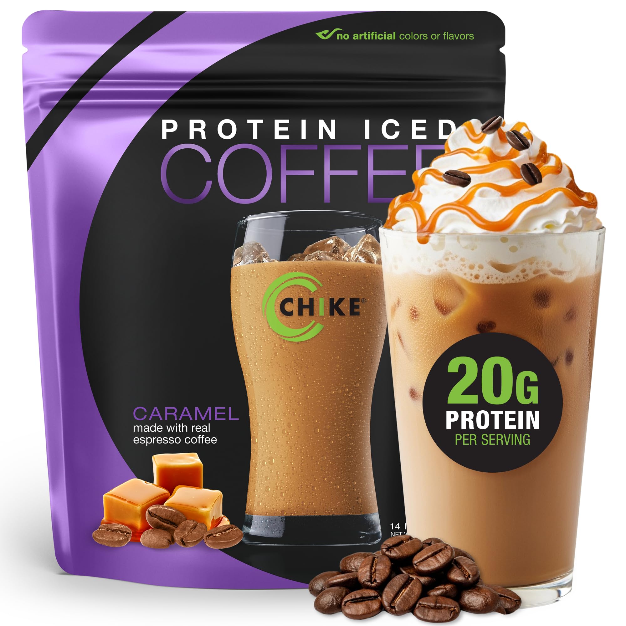 Chike Caramel High Protein Iced Coffee, 20 G Protein, 2 Shots Espresso, 1 G Sugar, Keto Friendly and Gluten Free, 14 Servings (14.3 Ounce)