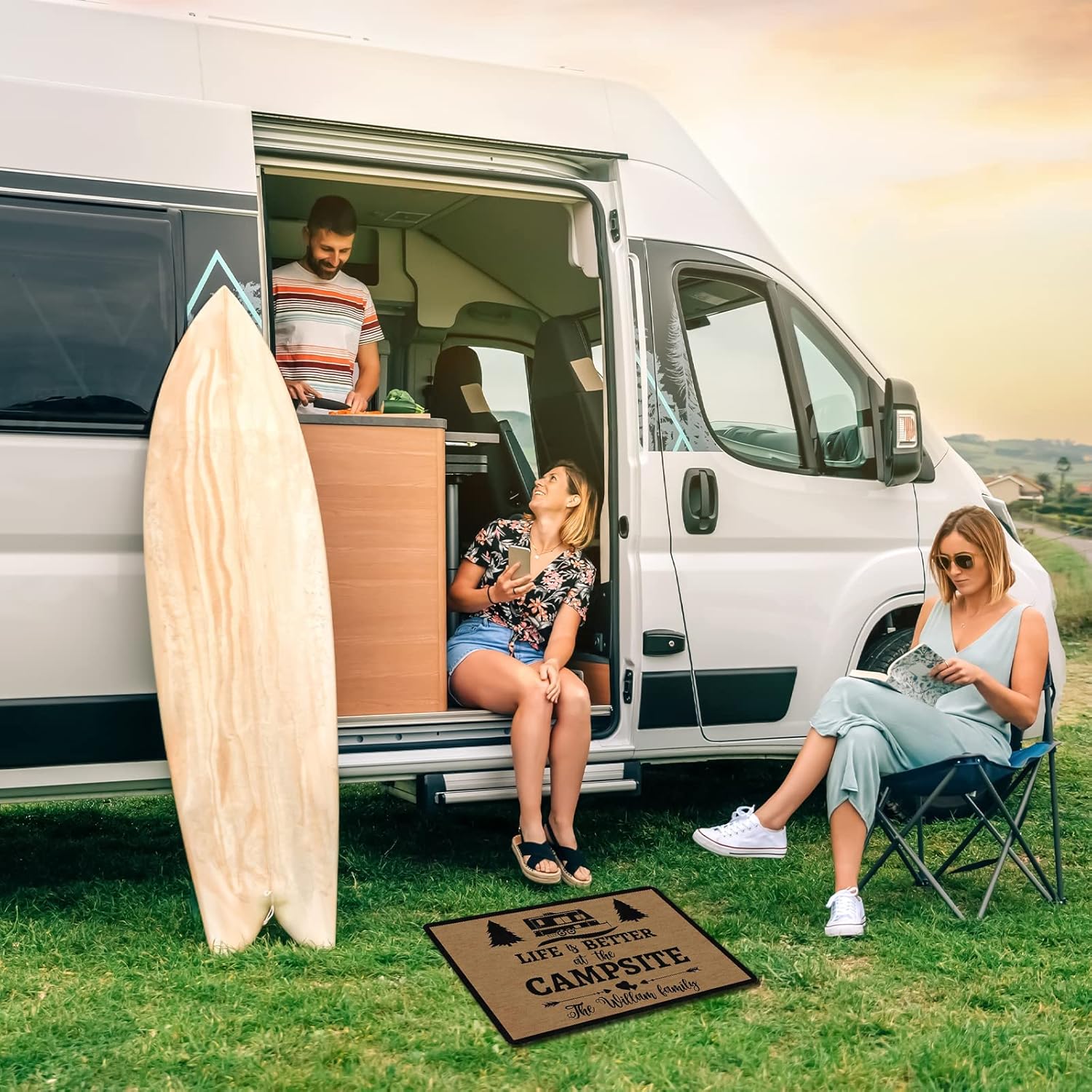 Personalized Camper Welcome Rugs,Custom Camping Door mat with Family Name,Customized Camper Rug,Camper Accessories Sign Decorations for RV Trailer Motorhomes Inside Outside Indoor Outdoor,30X18 in