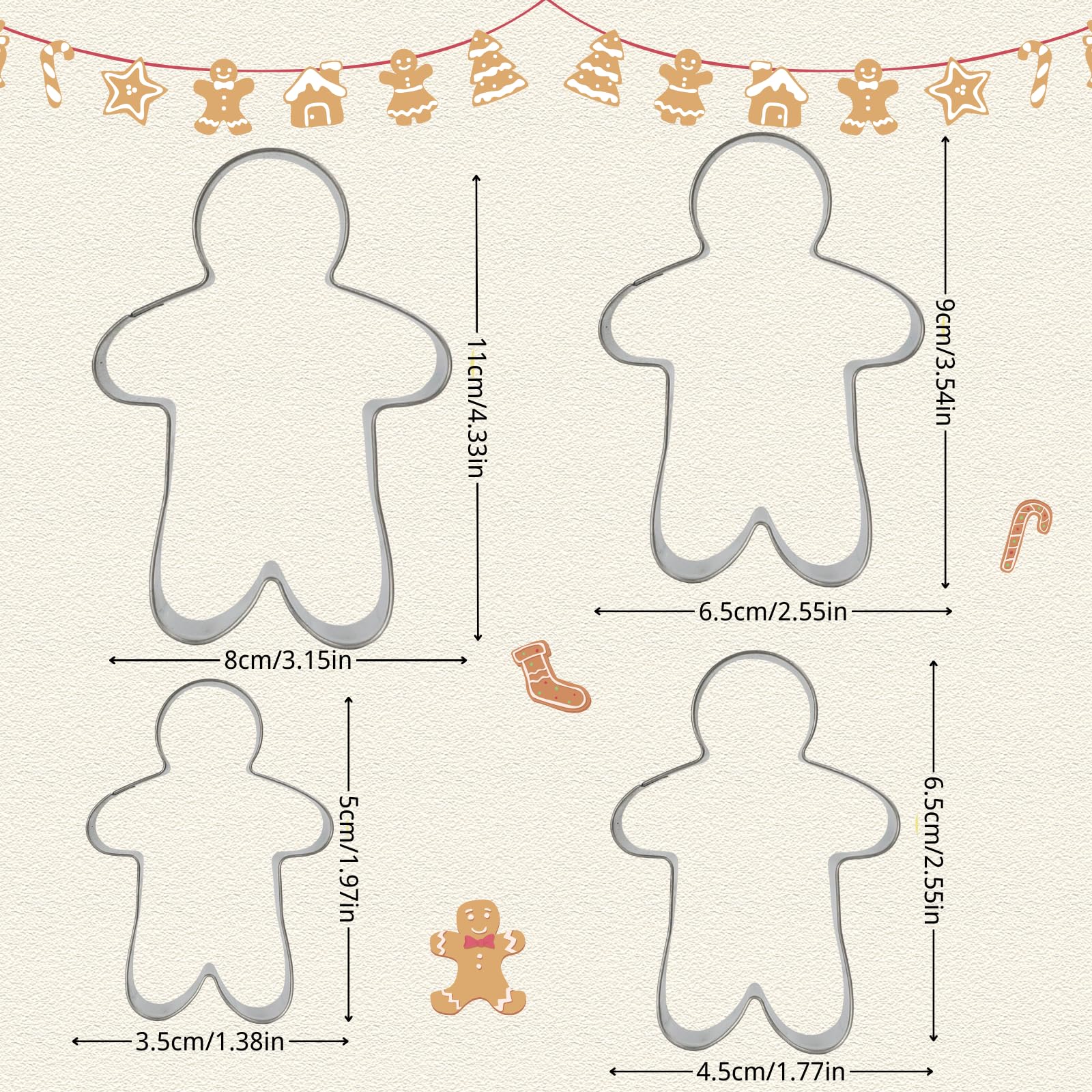 Set di 3 formine per biscotti a forma di omino di pan di zenzero in