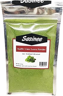 Sasinee Kaffir Lime Leave Powder – All Natural Non-Irradiated Makrut Lime Leaves Finely Powdered in an Airtight Resealable Pouch – Thai Curry Seasoning for Asian and Indian Food (2.35 oz)