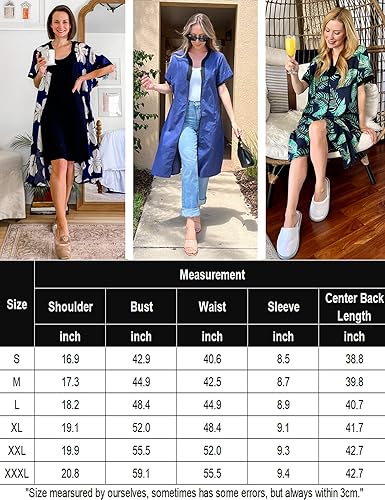 Miniatura 6 de Ekouaer Camisón Mujer Casas Cremallera Delantera Túnica Ligero Plumero Señora Floral Housedress Noche Casual con Bolsillo