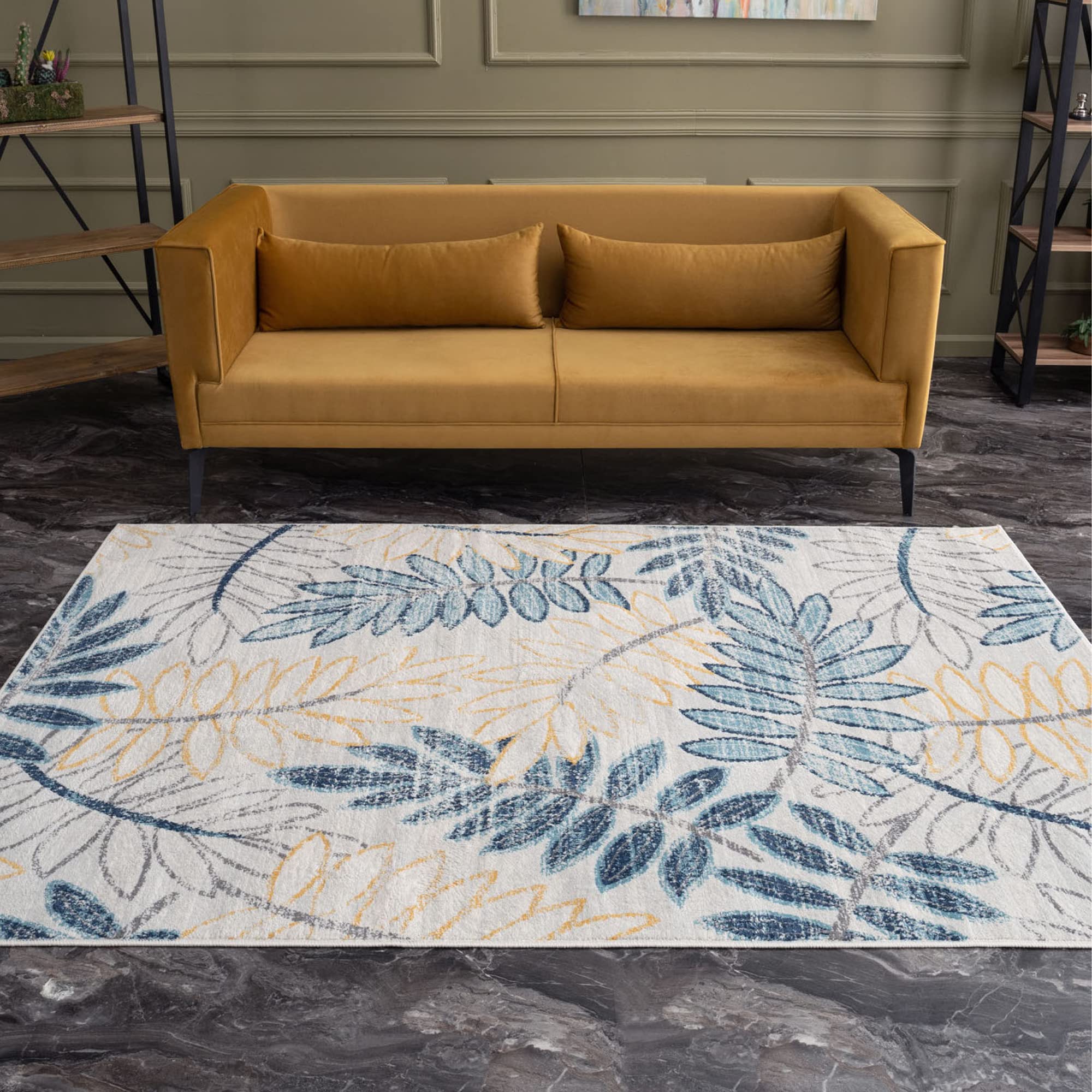 THE RUGS Multicoloured Leaves Oriental Rug for Living Room Bedroom – Medium 120x170 cm, Floral Design