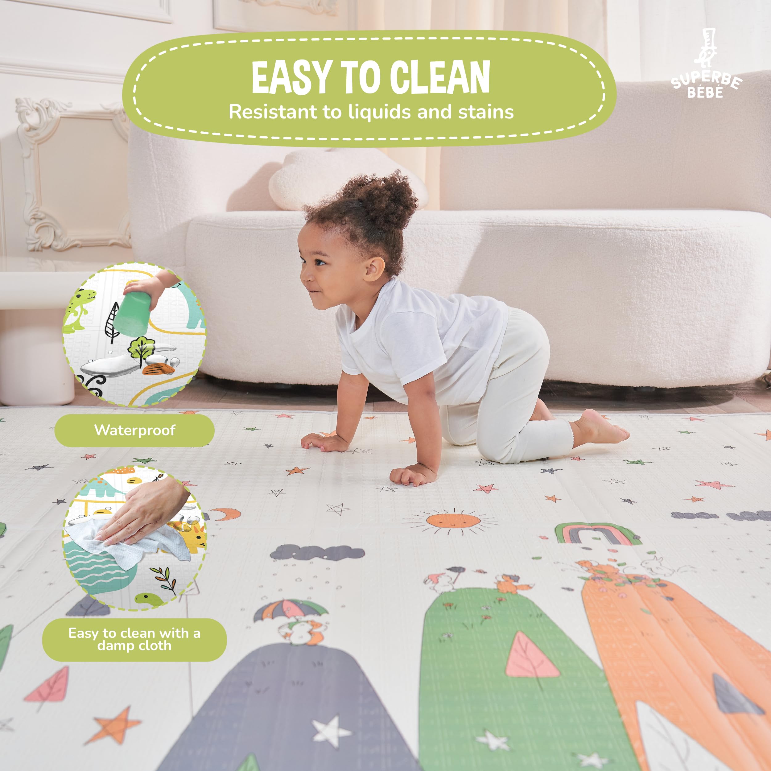 Alfombra Bebe Acolchada Plegable 180x200x1.5cm- Gimnasio Bebe - Manta De Juegos - Manta Actividades Impermeable Reversible - Tapete De Actividades - Gimnasio Infantil Bebé - Regalo Bebé — view 8
