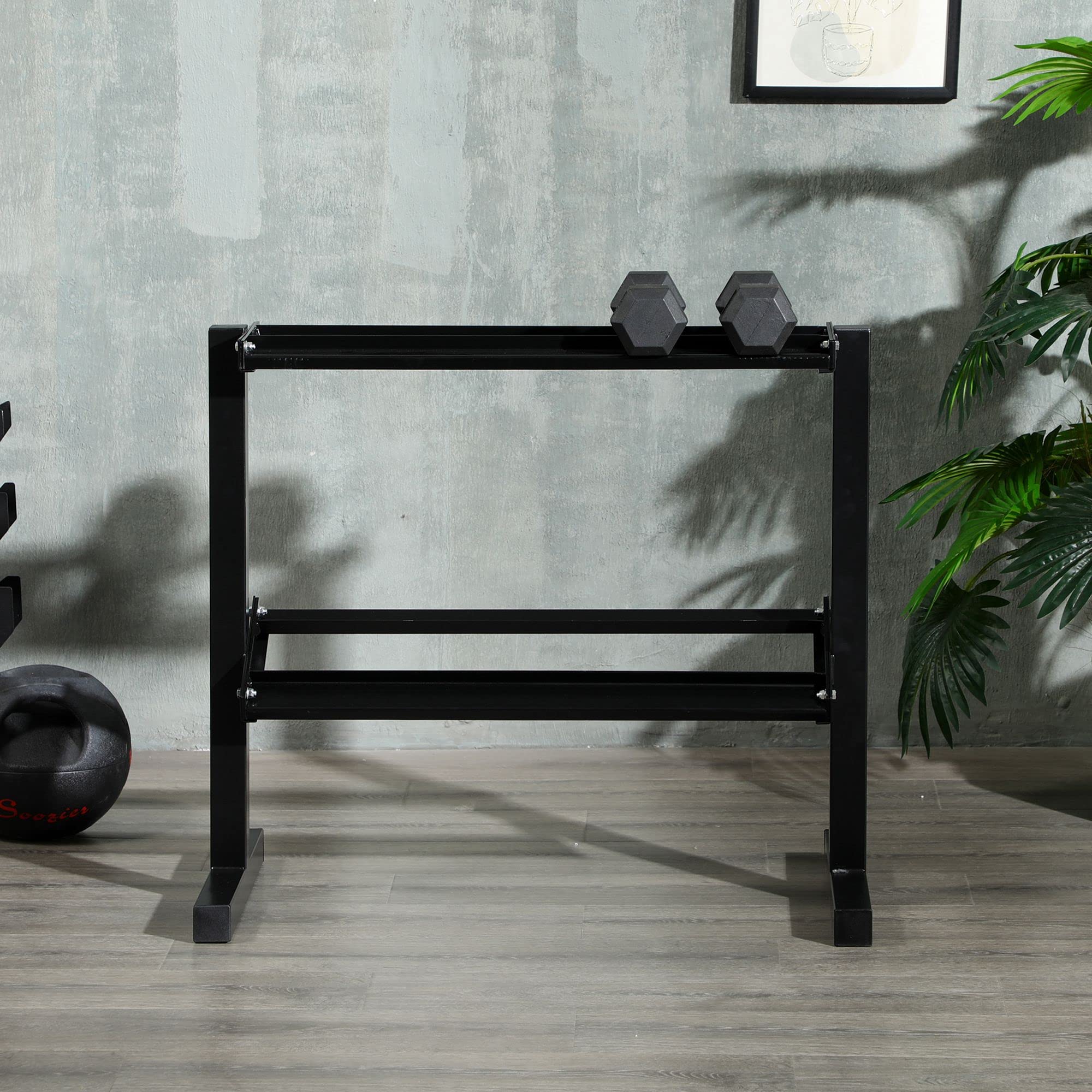 SPORTNOW Porta Pesi con 2 Ripiani in Acciaio per Palestra, Casa e Ufficio, 94x52.5x82 cm, Nero